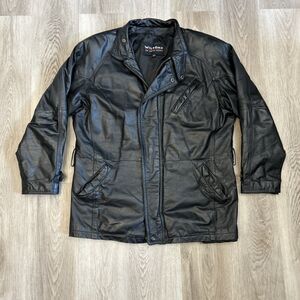 Wilsons Leather Jacket Mens Large Tall Black Moto Biker Heavyweight VTG READ